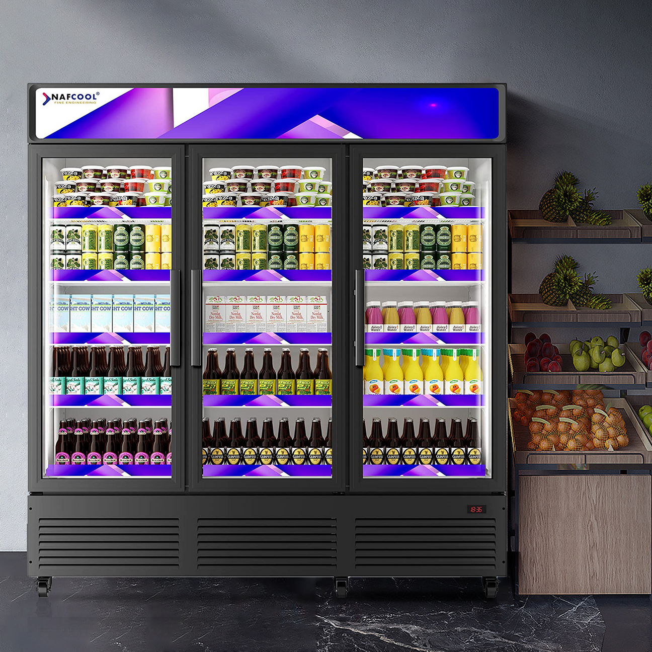 Three glass door merchandise refrigerator