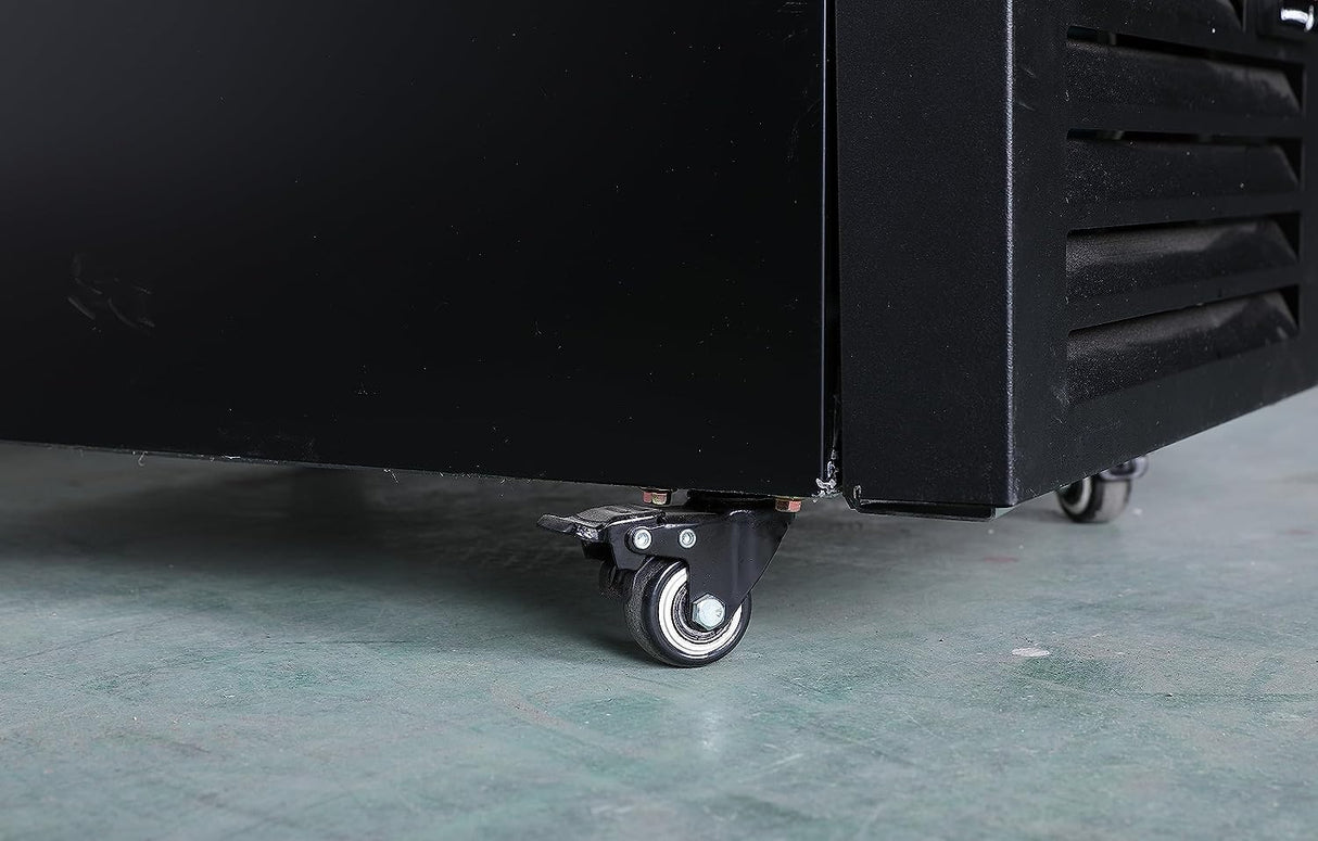 Black ALKCOOL 15 Cu.Ft refrigerator designed with adjustable shelves and automatic defrost