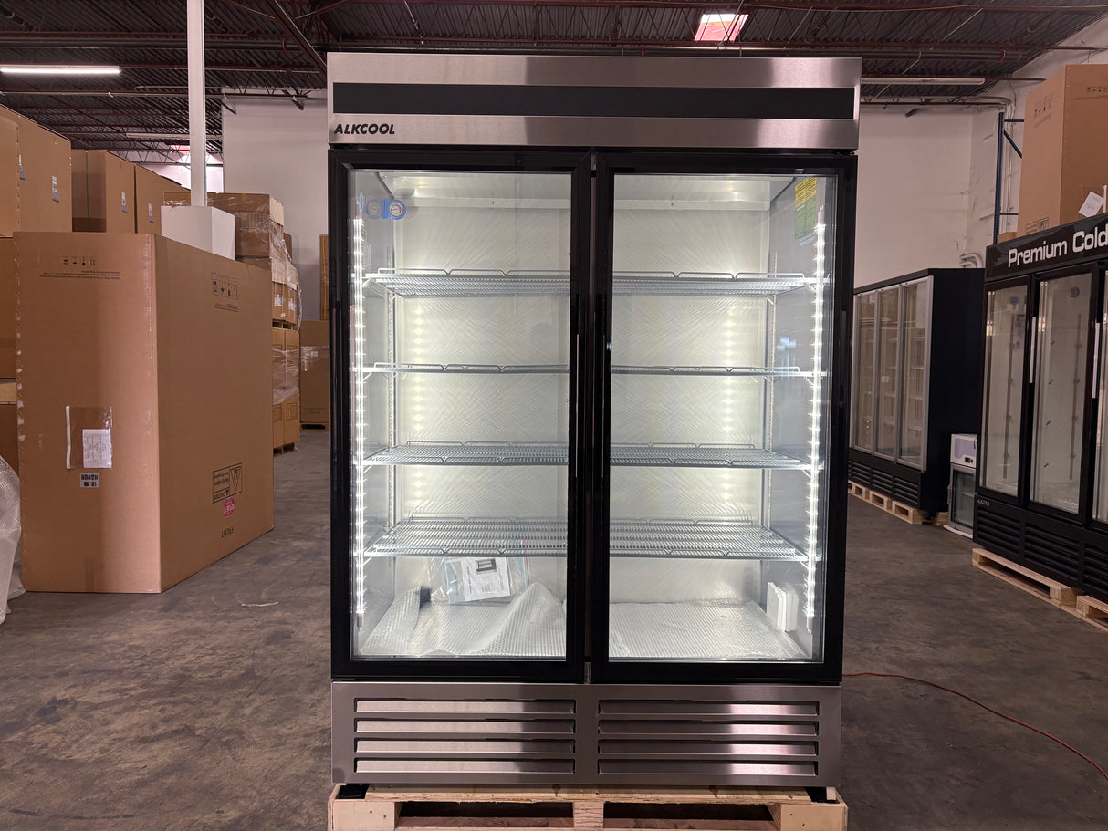 55‘’ Wide Full Stainless Steel Glass Door Reach-In Refrigerator