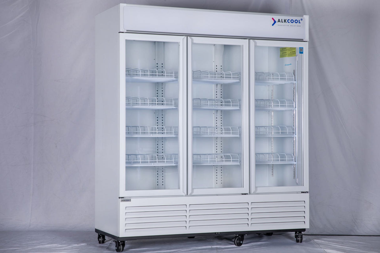 Upgrade your retail space with the NAFCOOL TGDR70 3-door commercial refrigerator