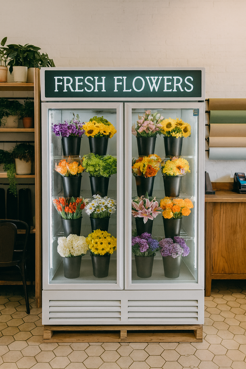 NAFCOOL WHITE FLORAL TWO SECTION GLASS DOOR REFRIGERATOR 47.2'' SWING DOOR GDR47(H)