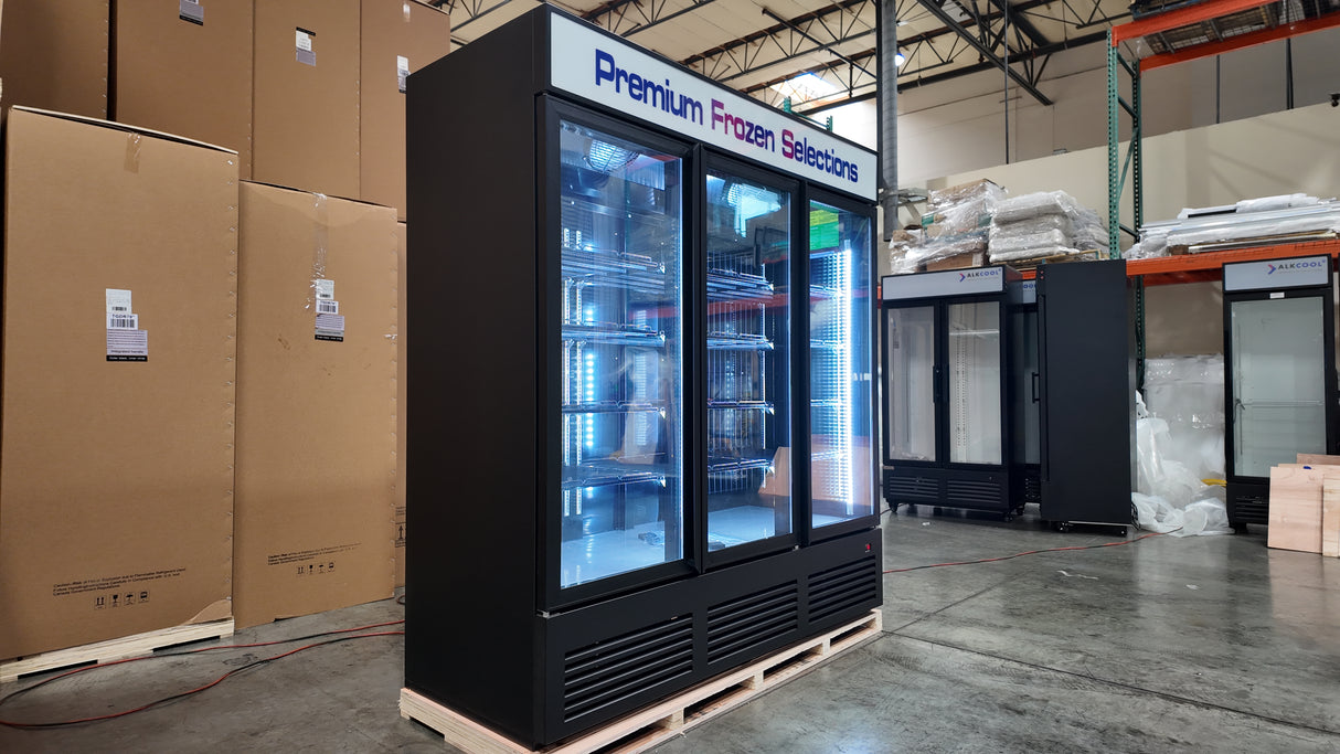 Durable TGDF70 freezer with LED-lit interior and secure triple-pane glass doors