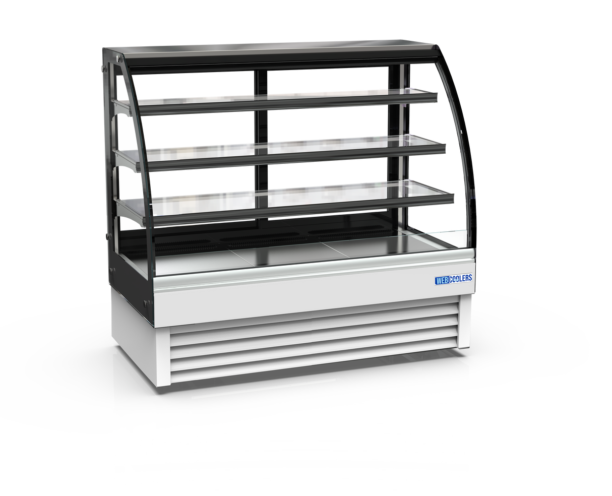 Display case with glass front on a white background