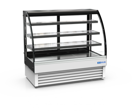 Display case with glass front on a white background