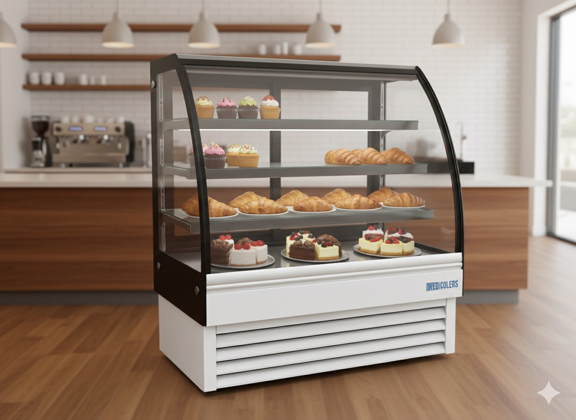 Display case with pastries in a bakery setting