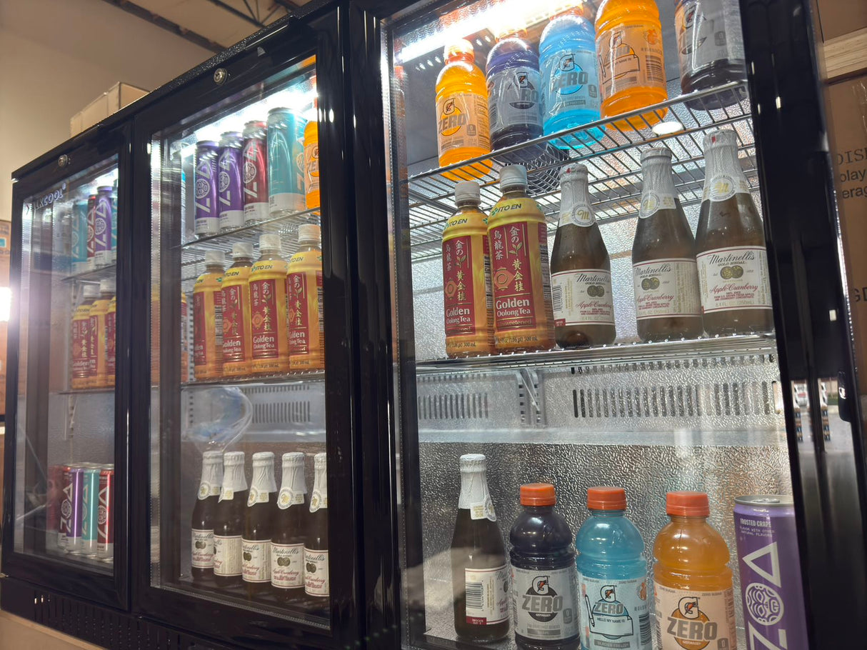 Side angle of LG-330H bar refrigerator with black corrosion-resistant exterior.