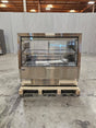 MT-60S flat glass refrigerated meat case with LED lighting and sliding doors.