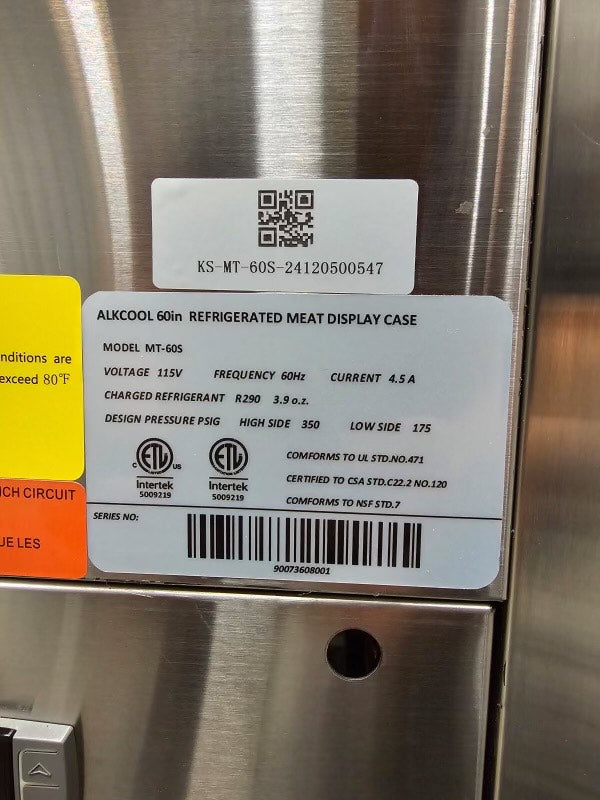 MT-60S refrigerated case with digital temperature controls and swivel casters.