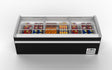 NAFCOOL display island freezer for supermarket frozen goods with wire baskets.