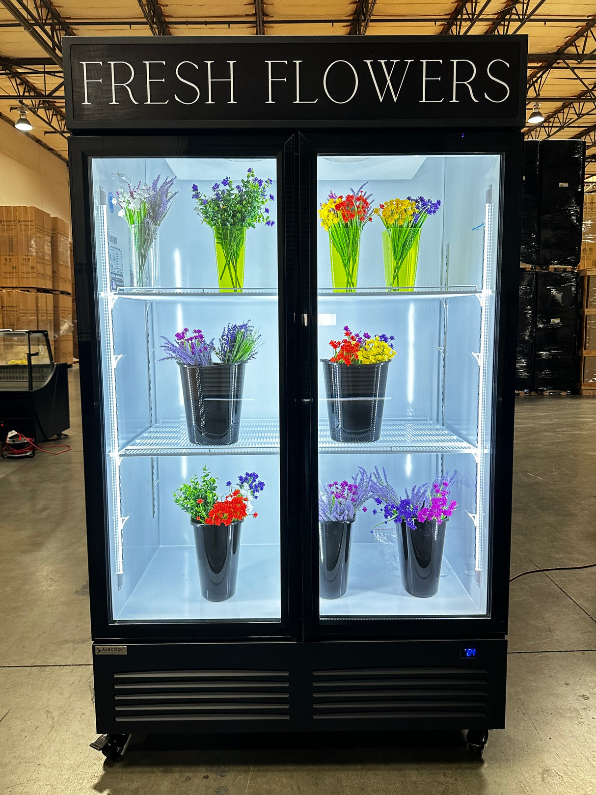 NAFCOOL Refrigerated Flower Display Case with 8 Adjustable Wire Shelves
