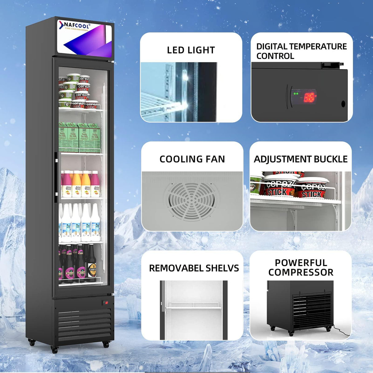 SDGR15‘’ SLIM GLASS DOOR DISPLAY 15" Refrigerator - NAFCOOL