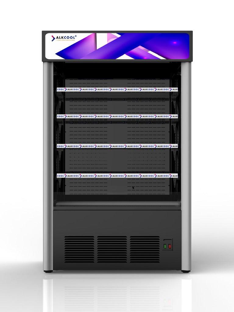 Open air commercial fridge with curved top and brilliant LED interior