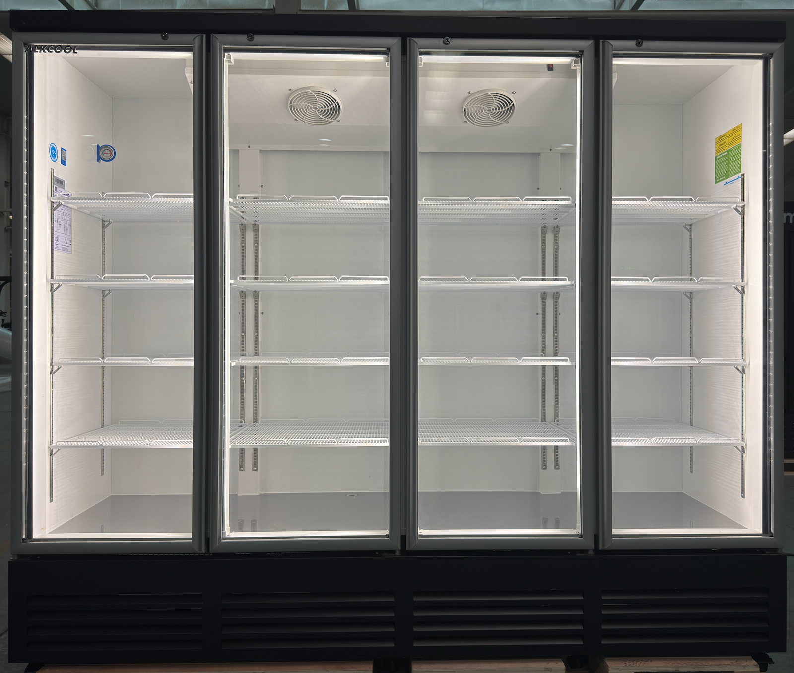 ALKCOOL 98” Wide Four Glass Door Merchandiser Refrigerator 