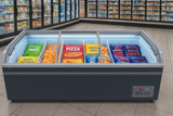 83” wide SUPERMARKET SLIDING GLASS TOP DISPLAY ISLAND FREEZER (Model: IHF-D2209PB )for Frozen Meat, Frozen Pizza, Icecream and Ice Bag