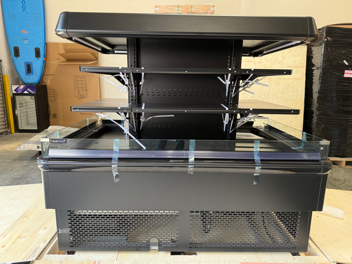 67'' Black Island Multi-Deck Open Air Curtain Merchandiser - 208V