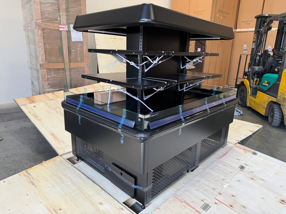 67'' Black Island Multi-Deck Open Air Curtain Merchandiser - 208V