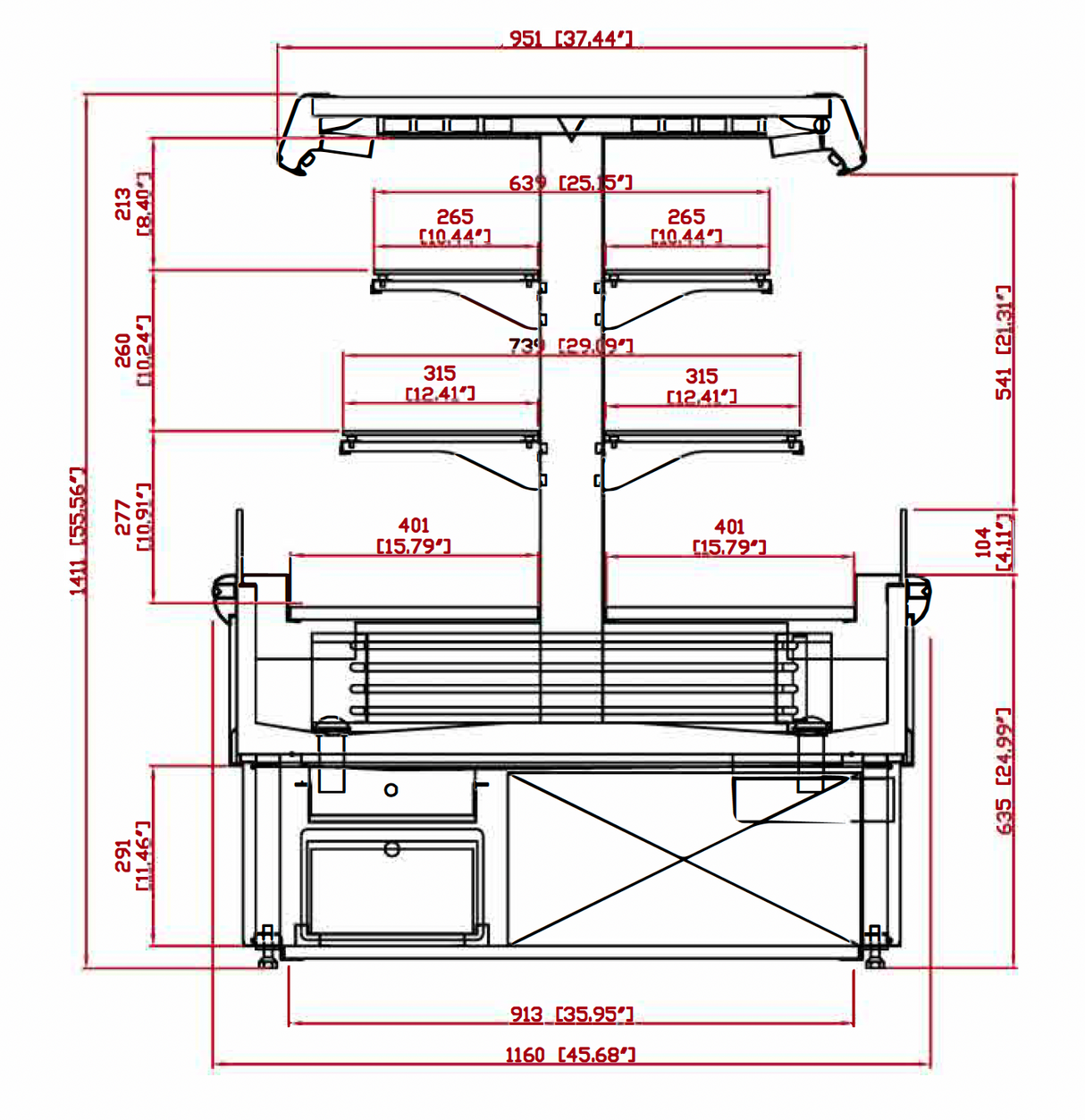 Technical drawing of a mechanical component with dimensions