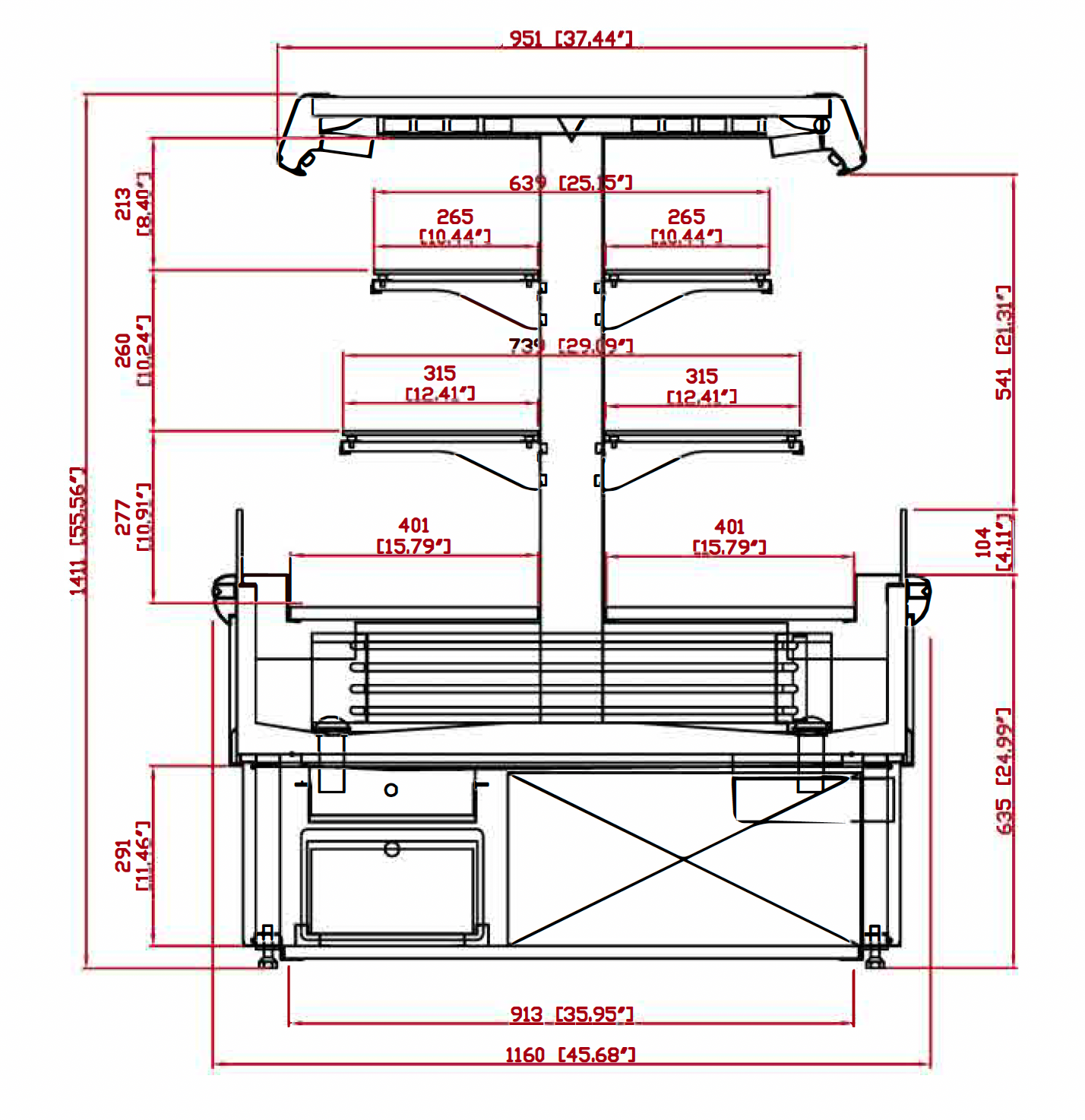 Technical drawing of a mechanical component with dimensions