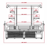 Technical drawing of a kitchen counter with dimensions labeled