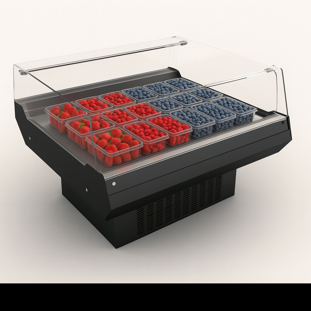 Model 4Y48 50'' WIDTH 44''DEPTH Refrigerated Berries Case HORIZONTAL AIR CURTAIN SELF-CONTAINED MERCHANDISER