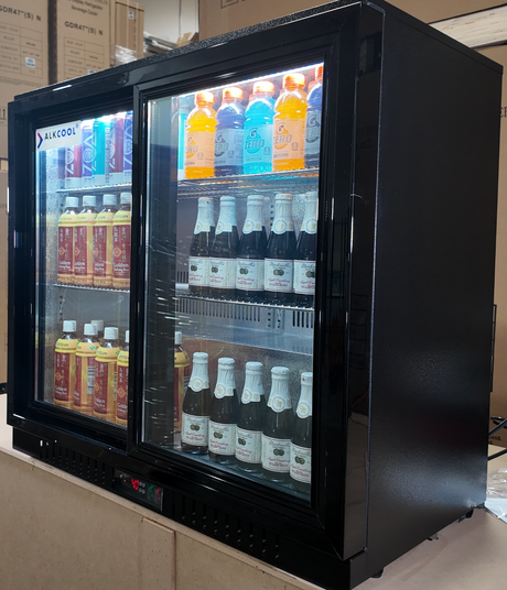 Back Bar Refrigerator - 2 Sliding Glass Doors, Steel, 115v