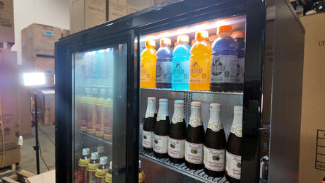 Back Bar Refrigerator - 2 Sliding Glass Doors, Steel, 115v
