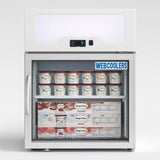 Commercial freezer with Web coolers branding on a white background
