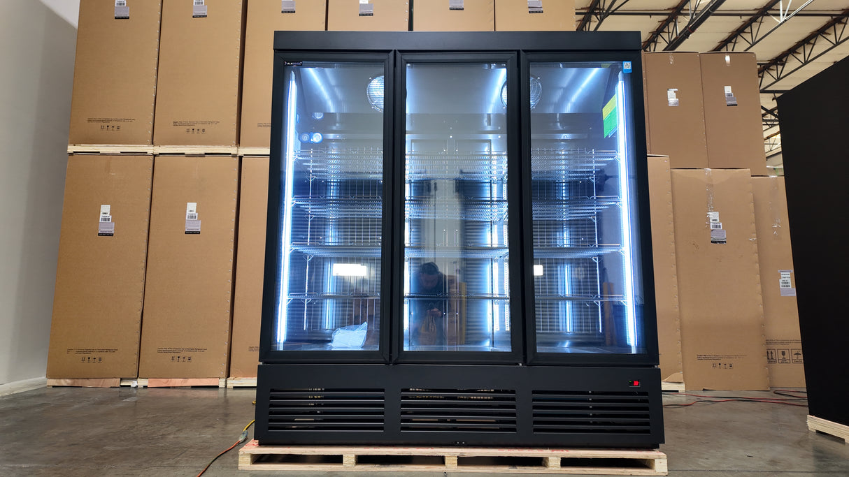 VISUAL THREE SECTION DISPLAY FREEZER W/ SWING DOOR TGDF70 Visualize- BOTTOM MOUNT COMPRESSOR, BLACK, 115V WITH HYDROCARBON REFRIGERANT
