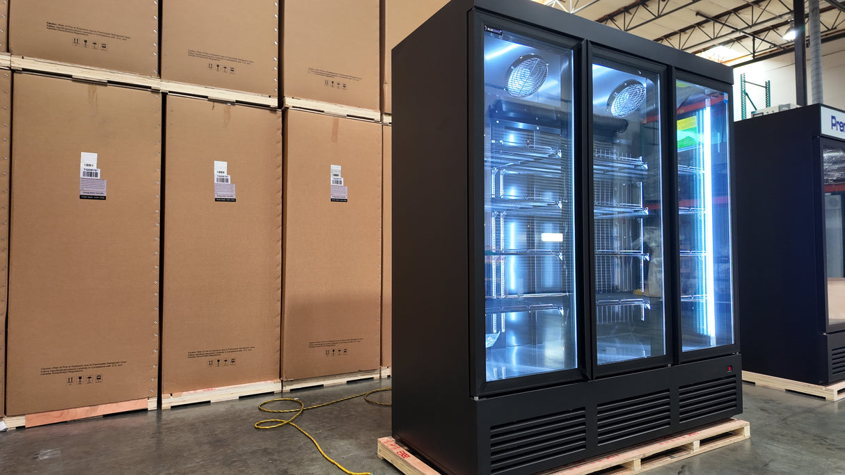 VISUAL THREE SECTION DISPLAY FREEZER W/ SWING DOOR TGDF70 Visualize- BOTTOM MOUNT COMPRESSOR, BLACK, 115V WITH HYDROCARBON REFRIGERANT