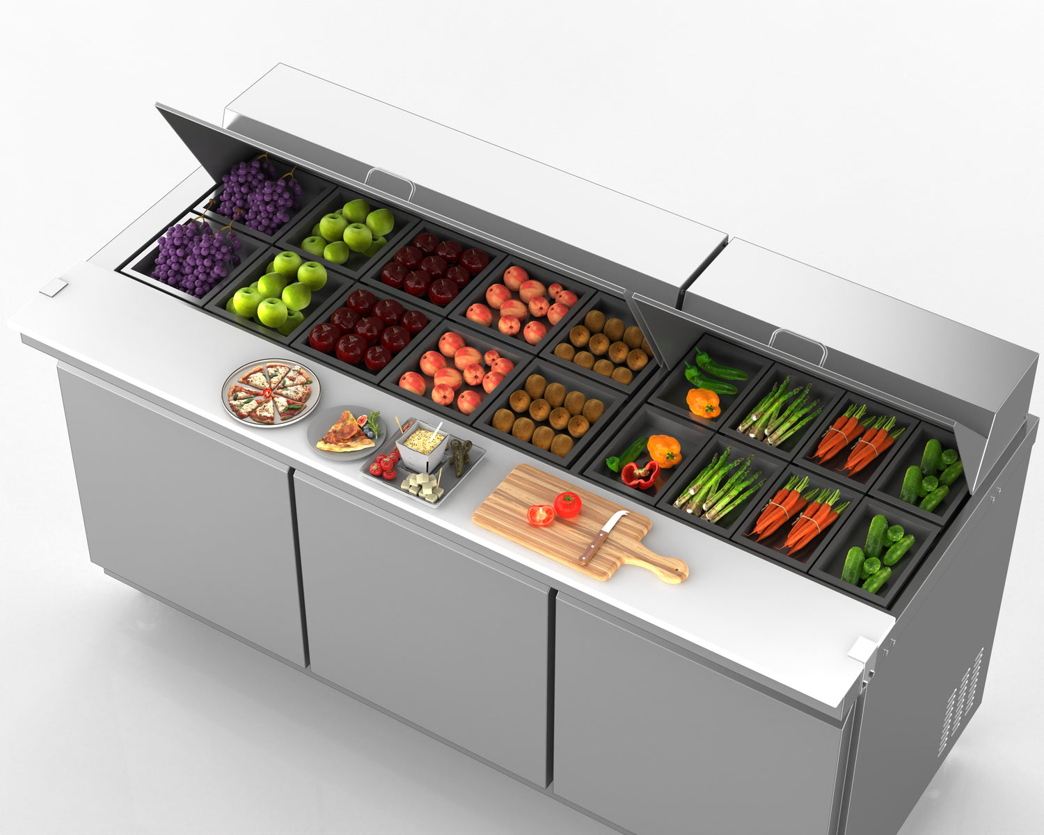 Spacious interior shelving of 18 cu ft commercial fridge