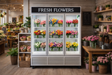 Pearl White Customized Flower Display Three Glass Door Refrigerator Width 72''