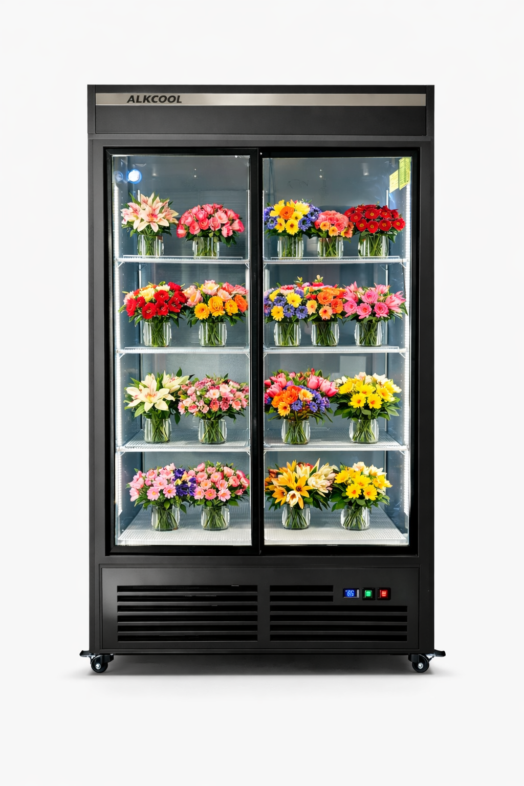 NAFCOOL FLORAL TWO SECTION GLASS DOOR REFRIGERATOR 47.2'' SLIDING DOOR GDR47(S)