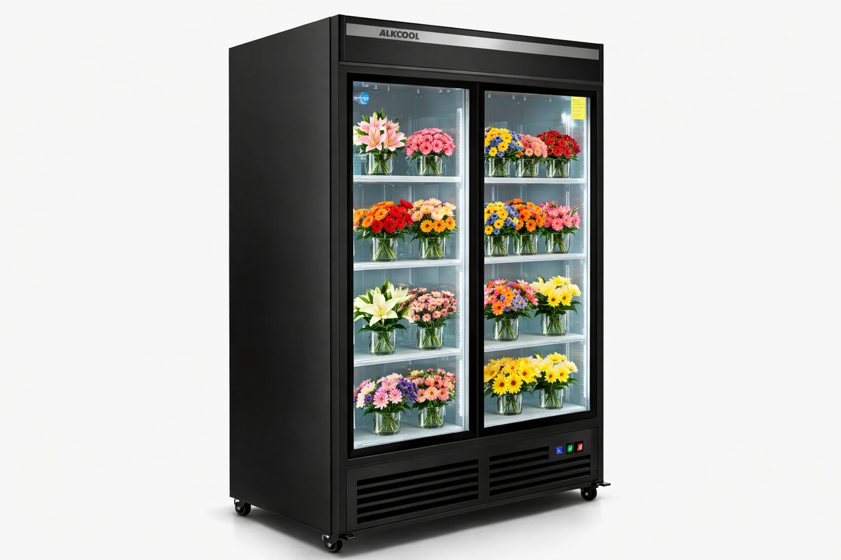 NAFCOOL FLORAL TWO SECTION GLASS DOOR REFRIGERATOR 47.2'' SLIDING DOOR GDR47(S)