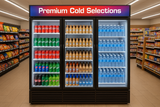 ALKCOOL TGDR70'' Black 63.5 Cubic Ft, 71" Wide Three Section Swing Glass Door Merchandiser Refrigerator no wheels