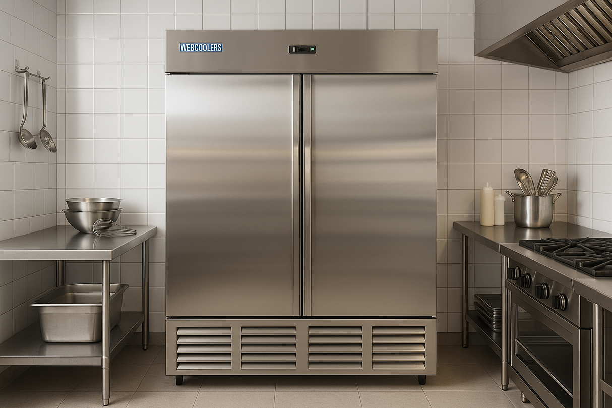 Webcoolers RI-54 Reach In 55'' wide Stainless Steel Two Door Refrigerator Commercial Refrigerator 46 Cu.ft Cooler