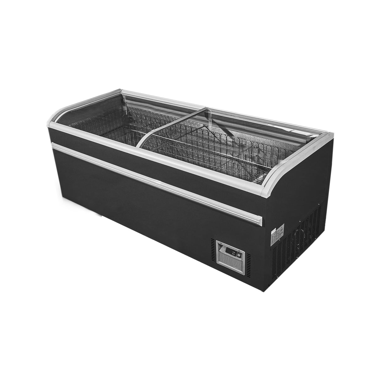 83” wide SUPERMARKET SLIDING GLASS TOP DISPLAY ISLAND FREEZER (Model: IHF-D2209PB )for Frozen Meat, Frozen Pizza, Icecream and Ice Bag