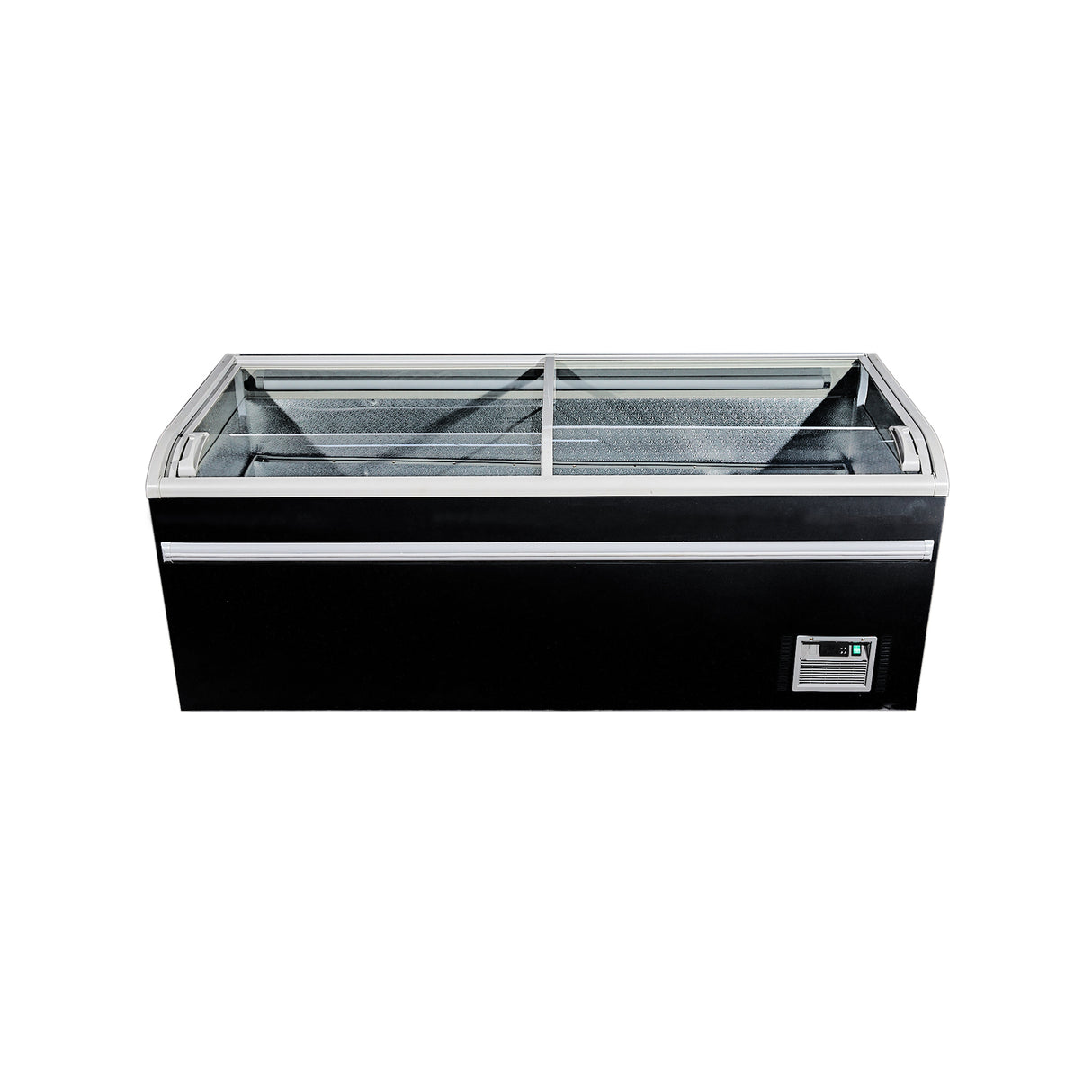 83” wide SUPERMARKET SLIDING GLASS TOP DISPLAY ISLAND FREEZER (Model: IHF-D2209PB )for Frozen Meat, Frozen Pizza, Icecream and Ice Bag
