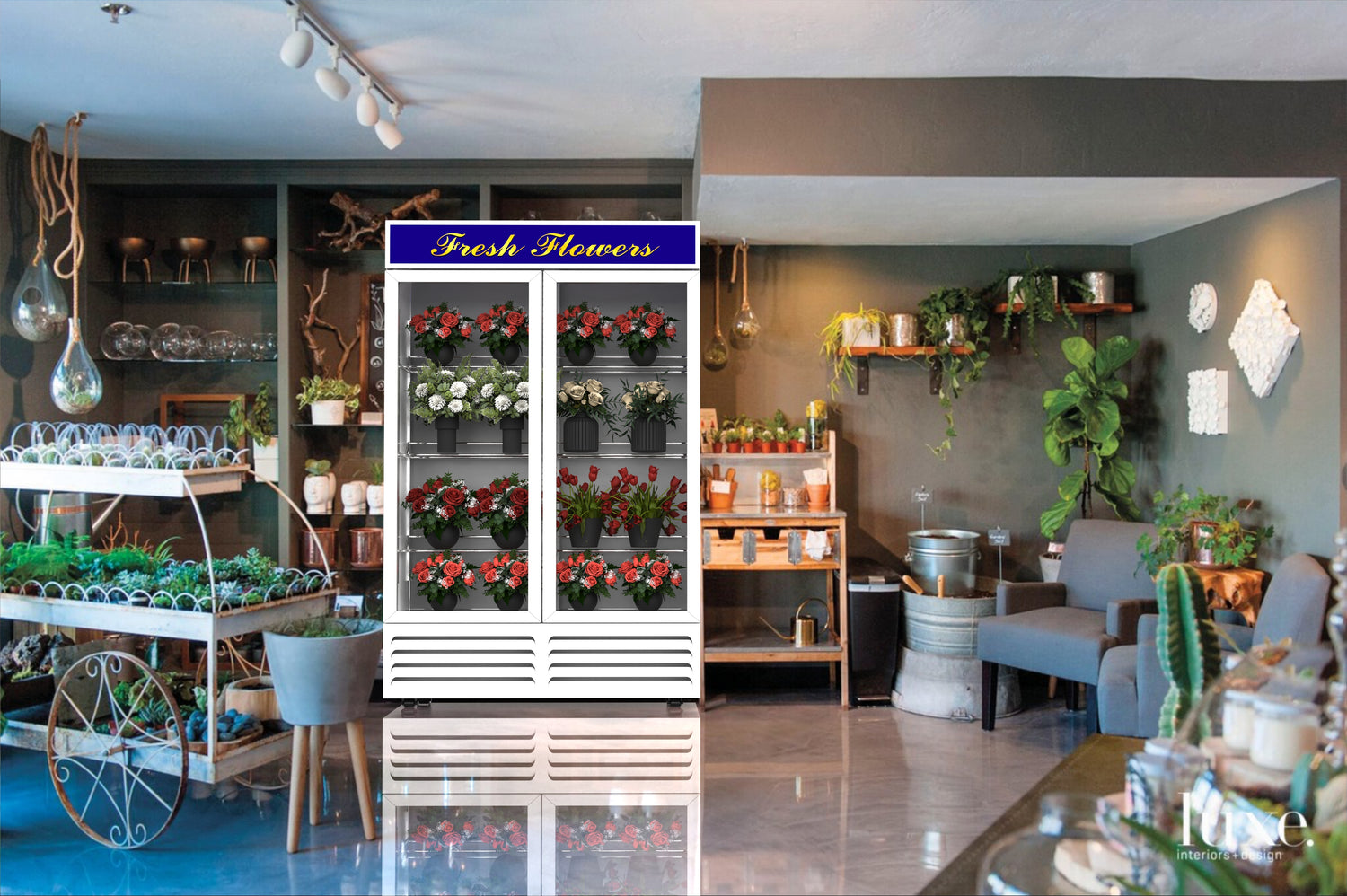 NAFCOOL WHITE FLORAL TWO SECTION GLASS DOOR REFRIGERATOR 47.2'' SWING DOOR GDR47(H)