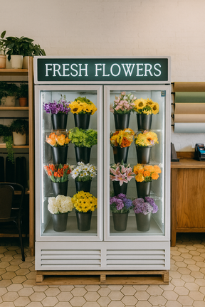 NAFCOOL WHITE FLORAL TWO SECTION GLASS DOOR REFRIGERATOR 47.2'' SWING DOOR GDR47(H)