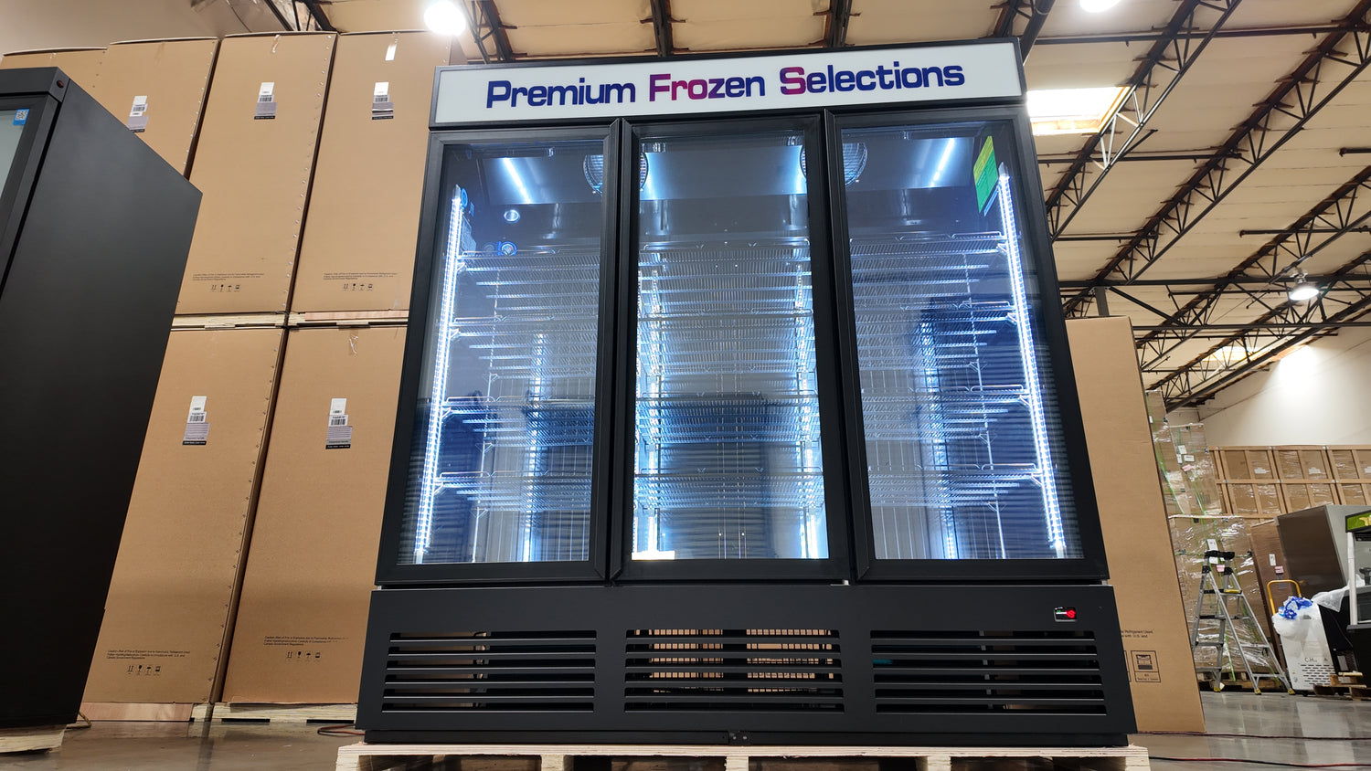 Eco-friendly TGDF70 freezer with triple-pane glass doors and electronic control system