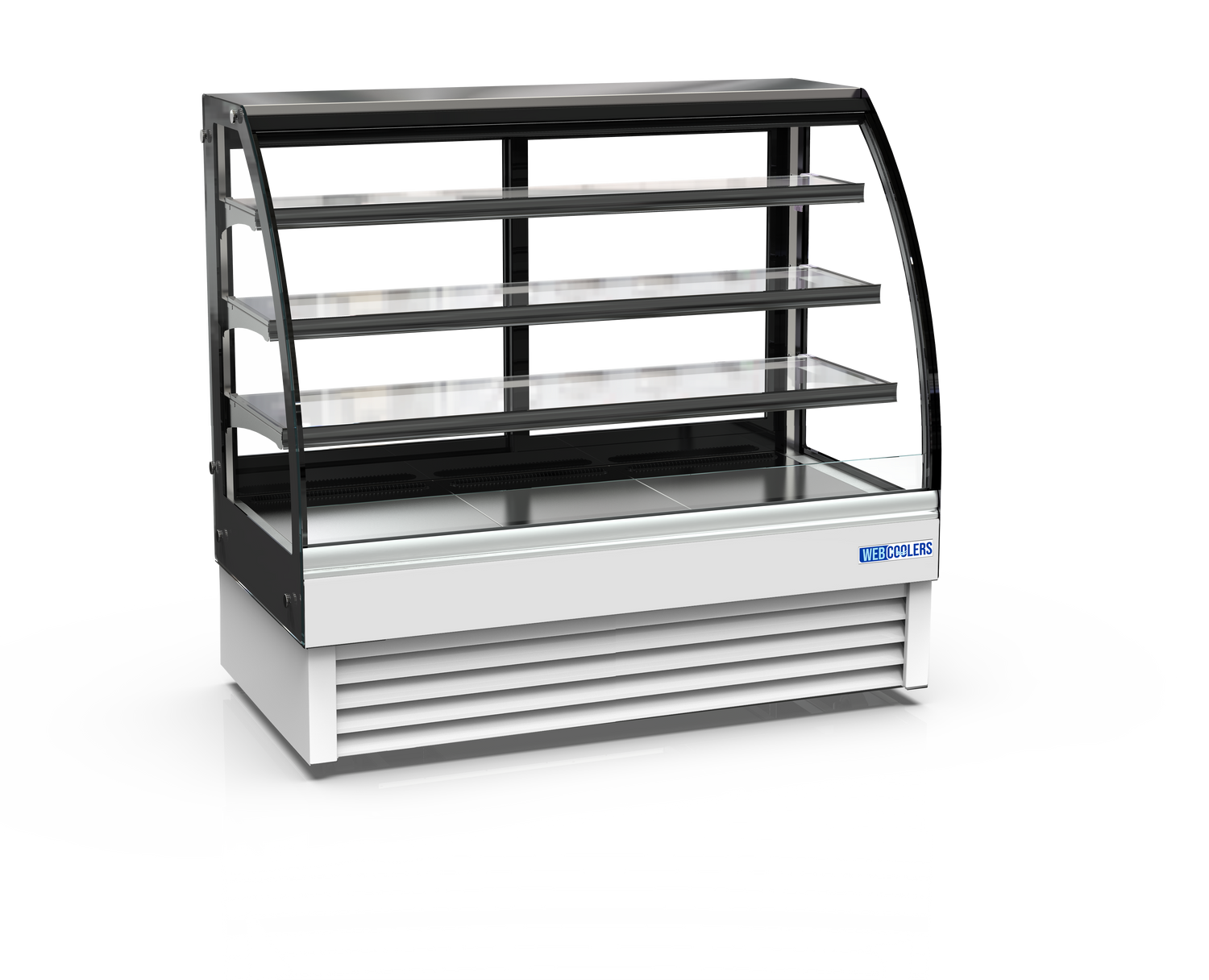 Display case with glass front on a white background