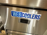 Stainless steel appliance with 'WEBCOOLERS' logo on a metallic background