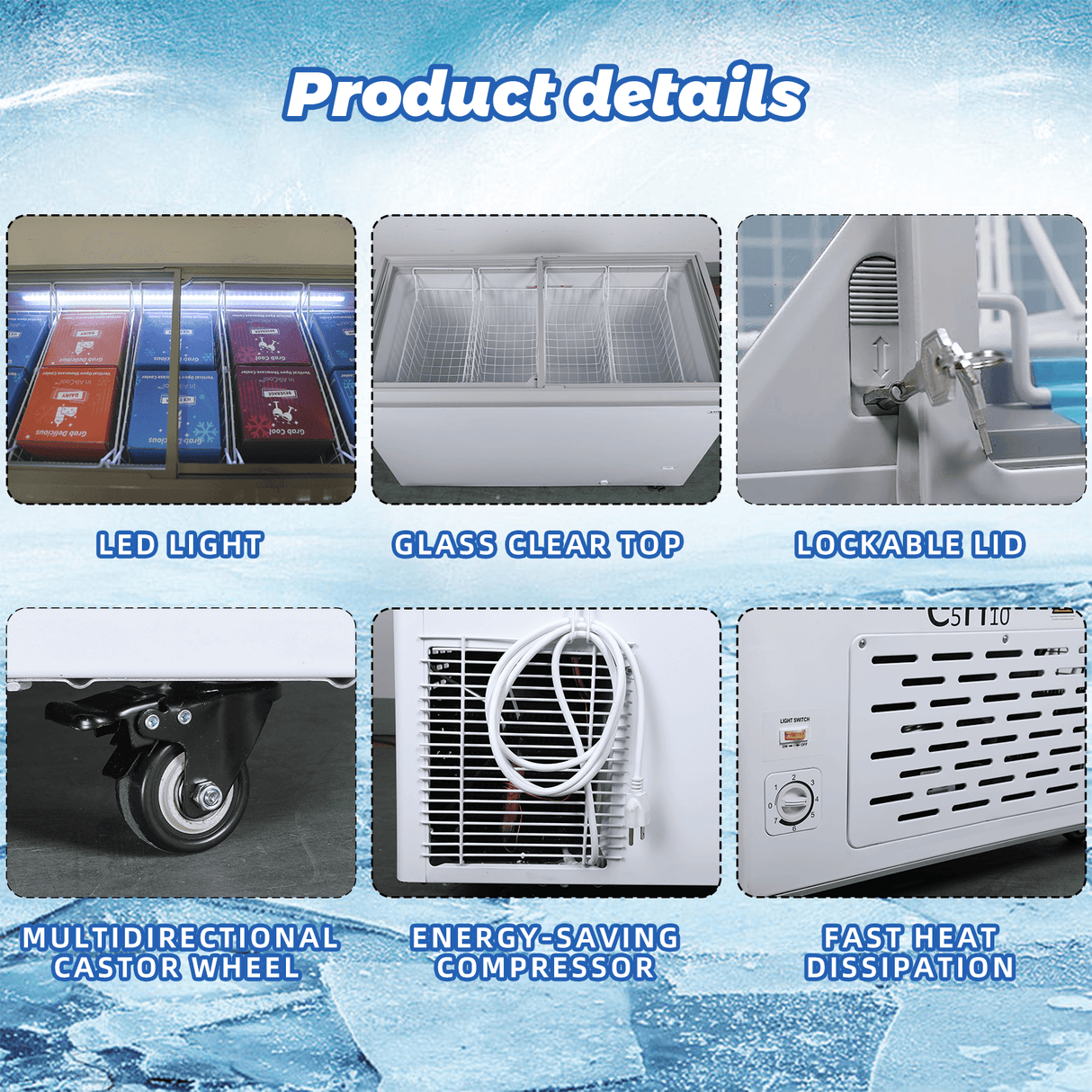 50.20 inch wide white chest freezer for commercial cold storage