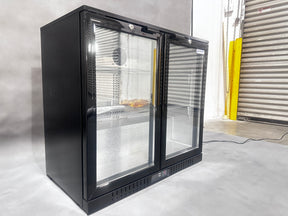 Sleek black ALKCOOL 17 cubic feet refrigerator with double-door front view