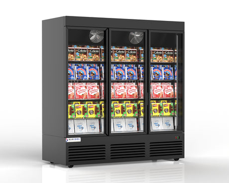 TGDF70 Display Freezer by ALKCOOL MFR – 3-Door Black Commercial Freezer
