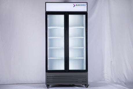 two-section commercial refrigerator with swing glass doors for optimal product display