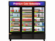 NAFCOOL TGDR70 Black Swing Glass Liquor and Beer Cooler with three self-closing tempered glass doors, LED interior lighting, and adjustable shelves