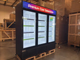 Interior LED lighting of NAFCOOL TGDR70 Black Glass Liquor and Beer Cooler enhancing product visibility