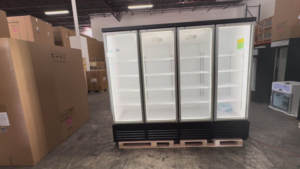 Black 94" wide Visible Four Glass Door Merchandiser Refrigerator