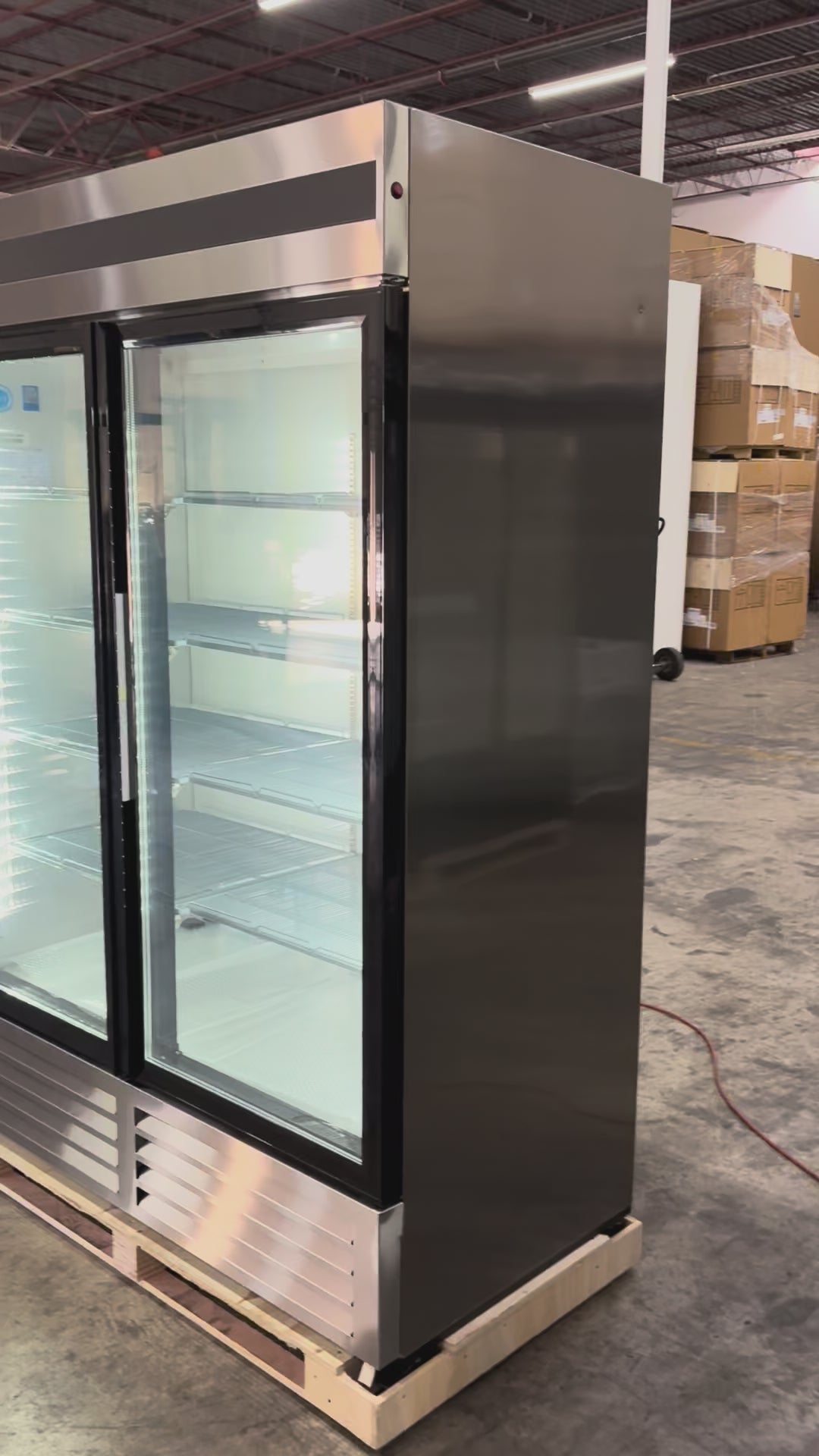 55‘’ Wide Full Stainless Steel Glass Door Reach-In Refrigerator